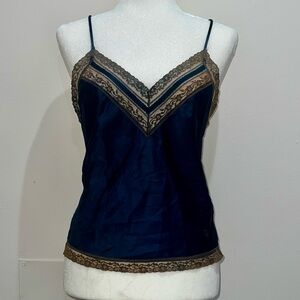 VTG Christian Dior Boutique Vintage Navy Satin Lace Cami Slip Top S 90s Y2K